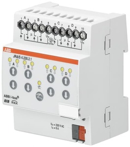 KNX shutter actuator, 4 channel shutter, 230VAC, DIN rail, hellgrau, Ref. JRA/S 4.230.2.1