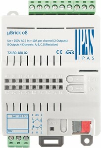 KNX multifuntion actuator, µBrick o6, shutter / switching, 6 binary outputs / 3 channel shutter, 10A, DIN rail, serie µBrick, Ref. 72130-180-20
