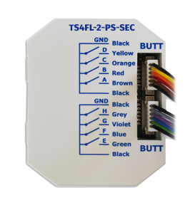 Interfaz de pulsadores KNX secure, TS4FL-2-PS-SEC, 4 entradas, libre potencial, con salida LED, función de bloqueo de programación, empotrable para caja de mecanismos, Ref. 79883SEC