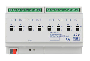 KNX switching actuator, 8 binary outputs , 230VAC, 16A / 20A, 200µF C-load, DIN rail, Ref. AKI-0816.04